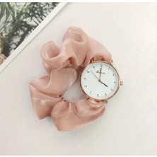 BBS Kadın Şifon Scrunchie Kol Saati Gri Kumaş Elastik Moda Aksesuar