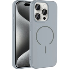 iPhone 15 Pro  Manyetik Şarj Darbe Emici Kamera Korumalı İçi Kadife Ottonova Meta Kılıf - Titanyum-Gri