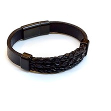 Herşey Nota Black Braid Core – Örgü Detaylı Düz Siyah Deri Erkek BILEKLIK-1434