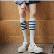 TrendyChic Mavi Çizgili Beyaz Dizaltı Çorap