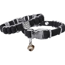 Pazarcan Kadife Kedi Boyun Tasması Kedi Kafalı 20-32 cm Siyah