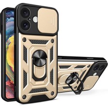 SHC4200 Iphone 16 Kılıf Pars Lens Yüzüklü Silikon - Gold
