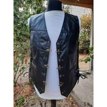 ArdaStilDeri Hakiki Deri Motorcu Kancalı Yelek