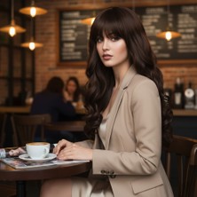 SHC4200 Dalgalı Perçemli Uzun Fiber Sentetik Peruk / Koyu Kahve