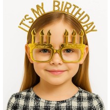İT39S My Birthday Yazılı Taç ve Mum Şekilli Gözlük Seti Altın Renk CHN-T775