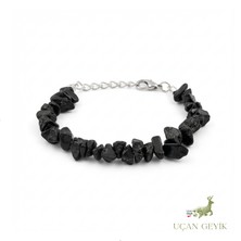 Uçan Geyik Oniks Doğal Taş Halhal - Siyah Taşlı Şifa