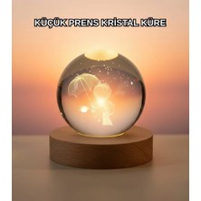 Aspata Store Buğz Masif Ahşap Standlı 3D Küçük Prens Kristal Top USB Gece Lambası Sıcak Işık