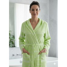 Luna %100 Pamuk Peştemal Bornoz Kapüşonlu Unisex- Açık Yeşil