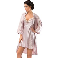 Pazarcan Pudra Saten Sabahlık &amp; Gecelik 2' Li Takım - 1420