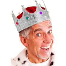 Evaglow Gümüş Renk Yetişkin Çocuk Uyumlu Kral Tacı Kraliyet Tacı 60 cm