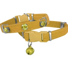 Pazarcan Kadife Kedi Boyun Tasması Taşlı 20-32 cm Sarı