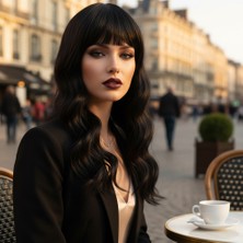 Pazarcan Dalgalı Kısa Perçemli Fiber Sentetik Peruk / Koyu Kestane