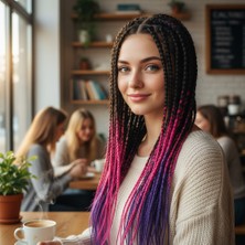 Pazarcan Afrika Örgüsü ve Rasta Için Sentetik Ombreli Saç / Siyah / Fuşya / Mor