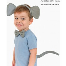 Pazarcan Fil Kostümü Aksesuar Seti 3 Lü - Taç Papyon Kuyruk