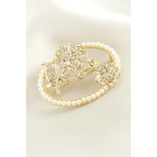 SHC4200 Yonca Çiçek Inci Taşlı Broş