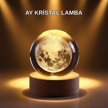 Aspata Store Buğz USB Işıklı Ay Kristal Küre 3D Oyma Tasarım Ahşap Standlı Gece Lambası
