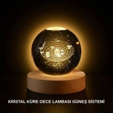 Aspata Store Buğz Ahşap Standlı LED Kristal Küre Lazer Işlemeli Dekoratif Obje
