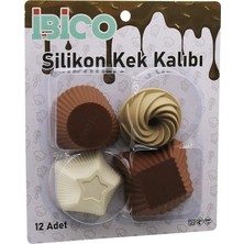 Go İthalat 12PCS   Renkli Silikon  Muffin - Kek Kalıp Mix Şekil= 3-Dikdörtgen - 3-Yuvarlak - 3-Rüzgar Gülü - 3-Yıldız (4832)