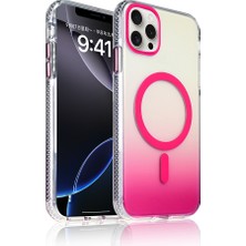 Zenith Works iPhone 15 Pro Max Kılıf M-Safe Şarj Özellikli Transparan Renk Geçişli Zore Toros Kapak - Rose Pembe