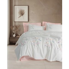 Pazarcan 3D Nakışlı Çift Kişilik Saten Nevresim Takımı Liva Pudra