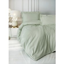 Pazarcan Stripe Elegant Adaçayı Çift Kişilik Saten Nevresim Takımı