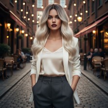 Pazarcan Dalgalı Perçemli Fiber Sentetik Orta Boy Peruk / Kahve / Beyaz Platin Röfleli