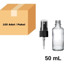 Labbakkal Cam Şeffaf Sprey Şişe 50 ml - Siyah Sprey Başlık 100 Adet