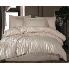 Pazarcan Exclusive Jakarlı Çift Kişilik Pamuk Saten Nevresim Takımı Pavaya V2 Krem