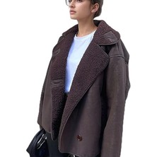Prifaldi Zr Oversize Else Acı Kahve Içi Kürklü Kalın Süet Mont