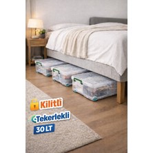 Loremp Yatak Baza Koltuk Altı Yatay Tekerlekli Kilitli 3 Adet 30 Lt Saklama Kutusu Depolama