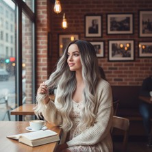 Pazarcan Uzun Su Dalgası Fiber Sentetik Peruk / Küllü Kumral / Beyaz Platin Ombre