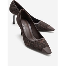 Luvi Rona Kahverengi Desenli Mat Burunlu Kadın Topuklu Ayakkabı