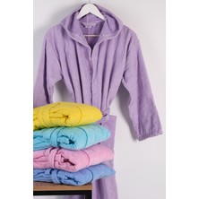 Modelhome %100 Pamuklu Kapüşonlu Kadife Lila Renkli Genç Bornozu / Garson Beden (S Beden)