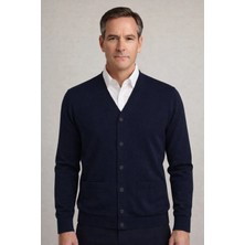 BURSPA Mevsimlik Cepli Düz Ince Yün Lacivert Baba Ceket