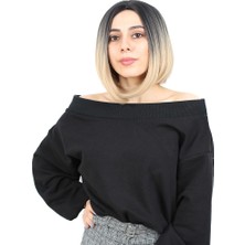 SHC4200 Kahkülsüz Düz Kısa Fiber Sentetik Peruk / Siyah / Balköpüğü Ombreli