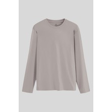 Tommy Life Koyu Bej Standart Fit Basic O Yaka Uzun Kollu İnce Erkek T-Shirt - 87997