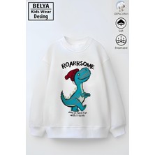 Belya Kids Wear Tam Kalıp Oversize Erkek Çocuk Pamuğa Pamuk 3 Iplik Kumaş Dinazor 2 Karakter Tasarım Sweatshirt
