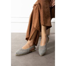 FootFrenzy Kadın Dantel Detaylı Arkası Açık Rahat Örgü Nakışlı Hasır Babet