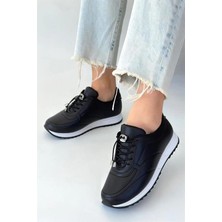 Les Passent Kadın Ayda Siyah Bağcıklı Ortopedik Rahat Tabanı Günlük Babet & Spor Ayakkabı