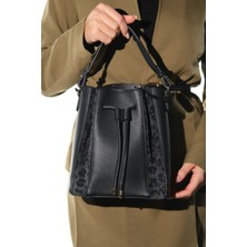 Luvi Maralıs Siyah Siyah Desenli Kadın Boğmalı Kol Çantası