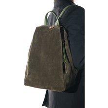 Luvi Josh Yeşil Süet Hakiki Deri Kadın Sırt Çantası