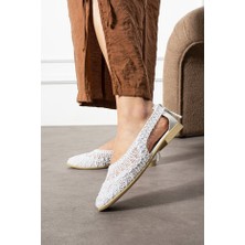 FootFrenzy Kadın Dantel Detaylı Arkası Açık Rahat Örgü Nakışlı Hasır Babet