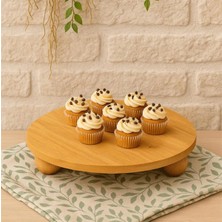 Erkugo Bambu Top Ayaklı Oval Sunum Standı, Yuvarlak Sunum Tabağı (24CM)