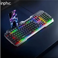 Inphic K2 USB Kablolu Oyun Klavyesi 104-KEY Sessiz Membran Klavye Oyun İçin Metal Tasarım EMTHBA9477-1