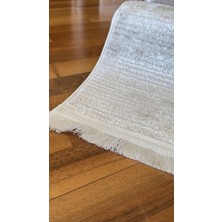 Anutya Home Krem Gri Saten Ince Sık Dokuma Parlak Kaymaz Pamuk Taban Özel Ölçü Salon Koridor Halı Yolluk
