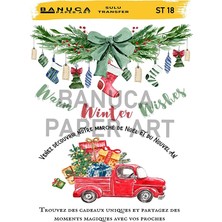 Banuca Paper Art ST18 Yeniyıl, Kırmızı Kamyonet Desenli 25*35 cm Açık Zemin Sulu Transfer