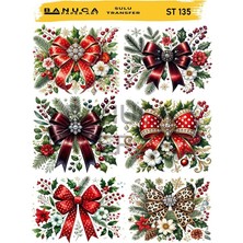 Banuca Paper Art ST135 Yeniyıl, Çoklu Fiyonk ve Çiçek Desenli 25*35 cm Açık Zemin Sulu Transfer