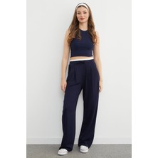 FullaModa Beli Ribana Detaylı Pileli Modal Pantolon