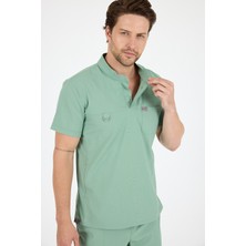 Çağla Yeşili Likralı Hakim Yaka Hemşire ve Doktor Üniforma Viscon Hastane Scrubs