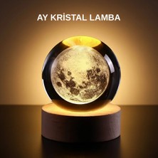 Alvo Store Buğz Ay Figürlü 3D Kristal Küre LED Gece Lambası Ahşap Standlı Dekoratif Lamba